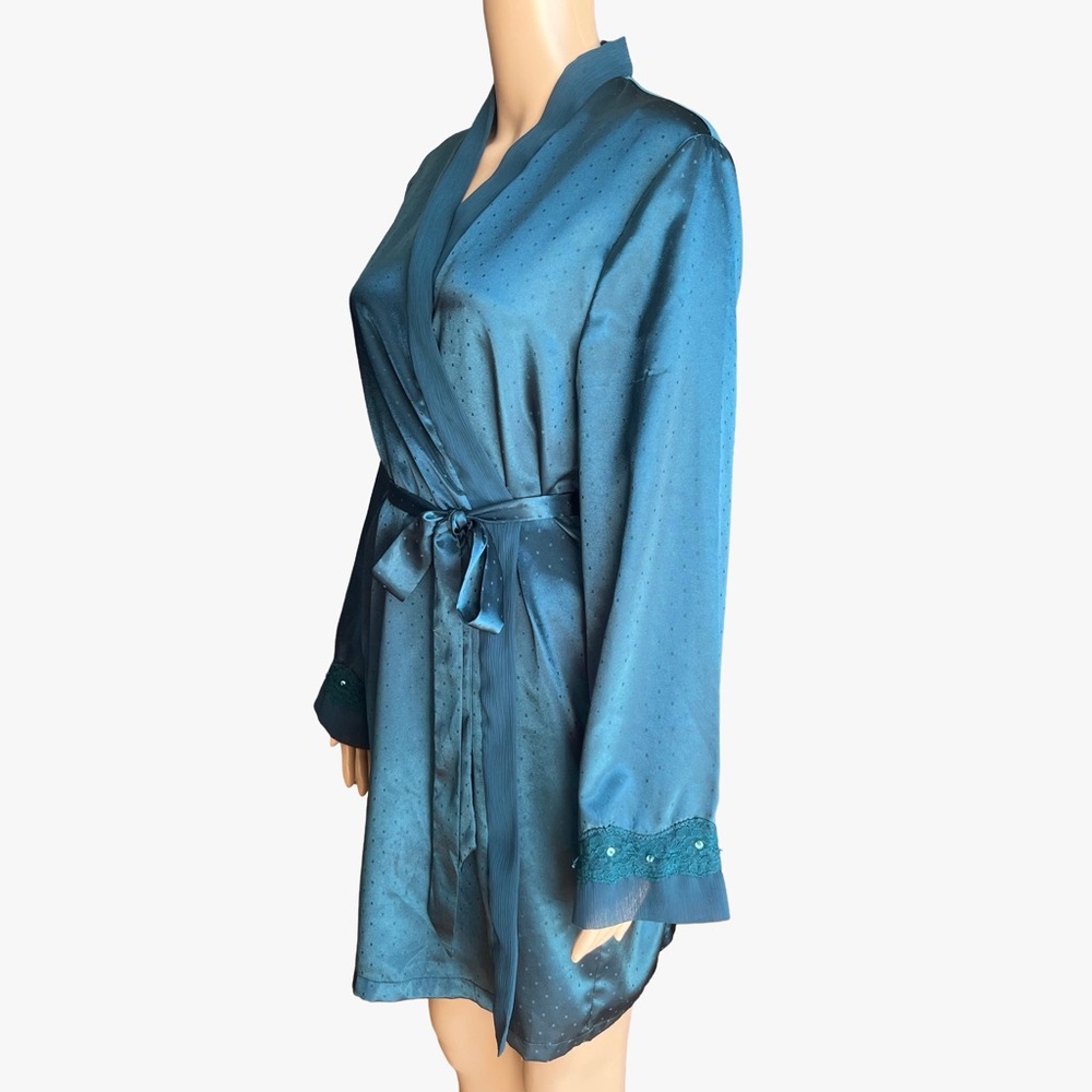 Vintage Y2K Teal Satin Robe | Jessica | Size M - Picture 4 of 9